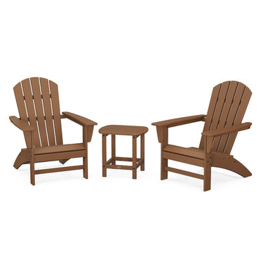 POLYWOOD Nautical 3-Piece Adirondack Set w/ South Beach 18-Inch Side Table - Teak
